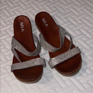 MIA Silver Sandals with Rhinestone Embellishments